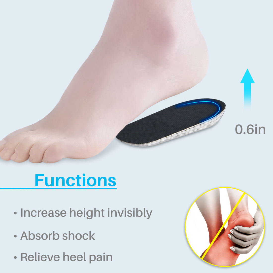 Kalevel Shoe Height Inserts Increase Insoles Heel Lift Pads Taller ...
