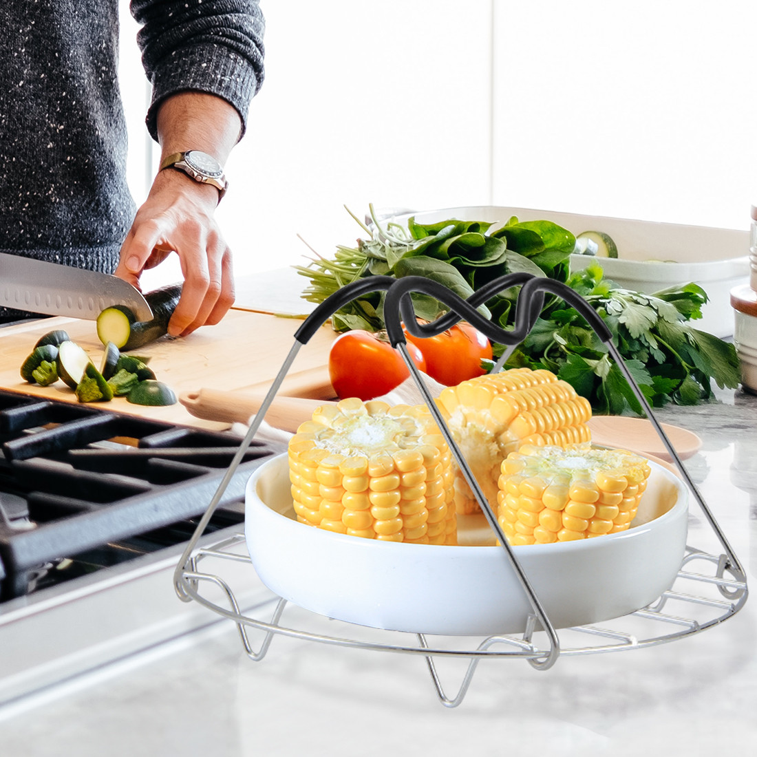 Kalevel Steamer Rack Trivet Stainless Steel Pressure Cooker Steaming