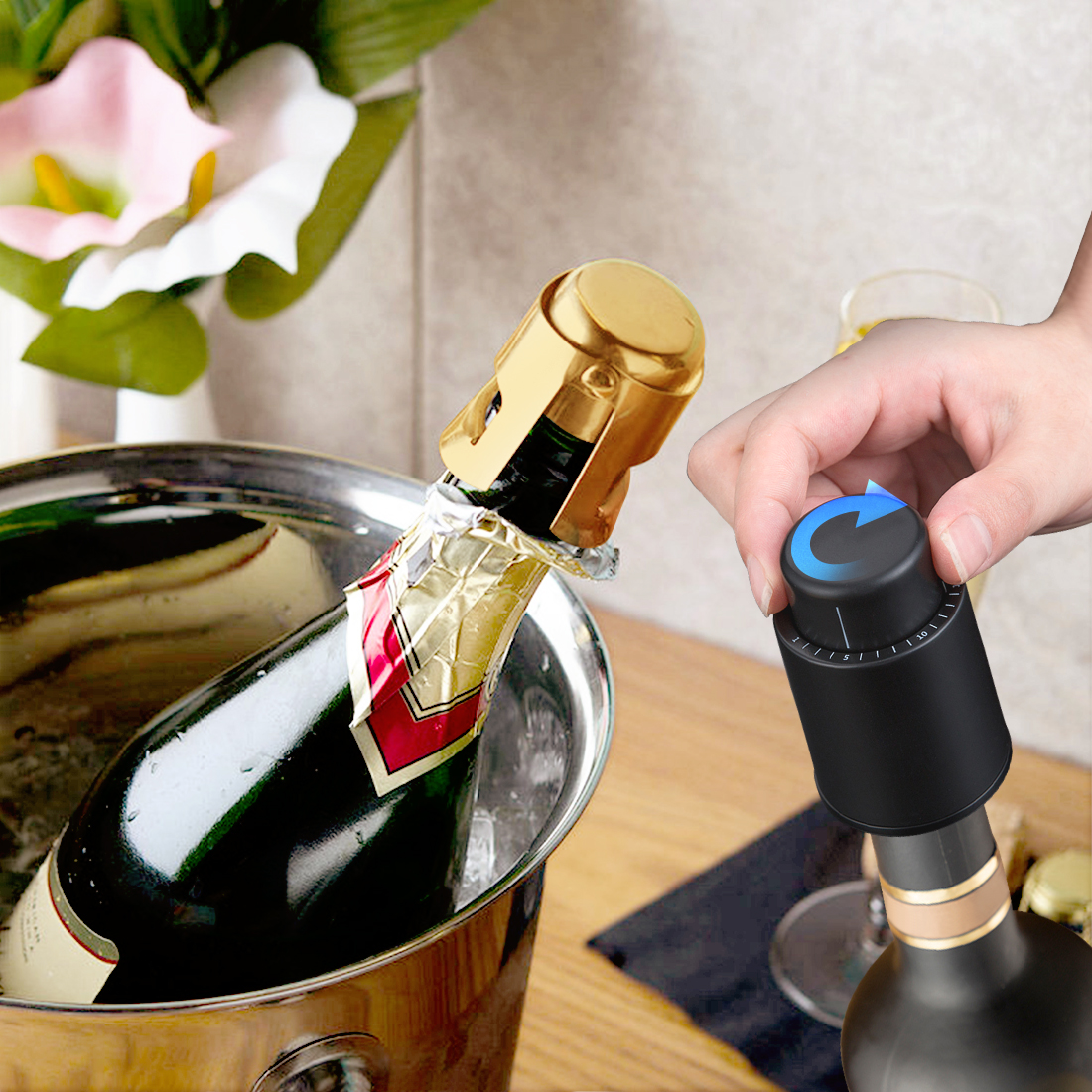 Kalevel Set of 2 Stainless Steel Wine Bottle Stopper Wine Saver Vacuum