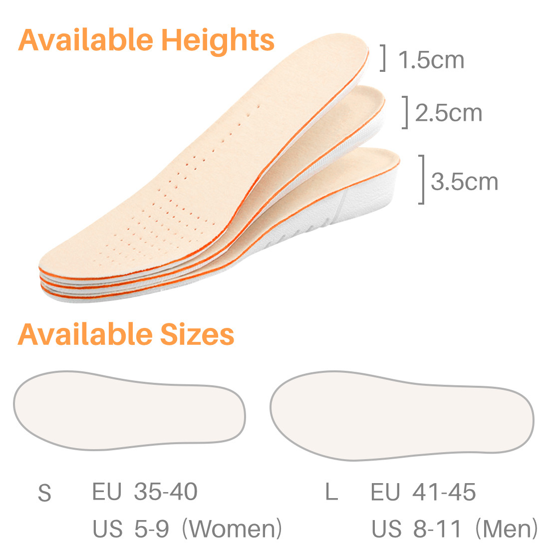 Kalevel Height Increase Insole Men Adjustable Full Length Insoles ...