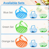 Kalevel Set of 3 Silicone Egg Bite Molds with Removable Handle and Silione Pressure Cooker Bakeware Sling Lifter Accessories for Baby Food Freezer Tray (Blue Set)