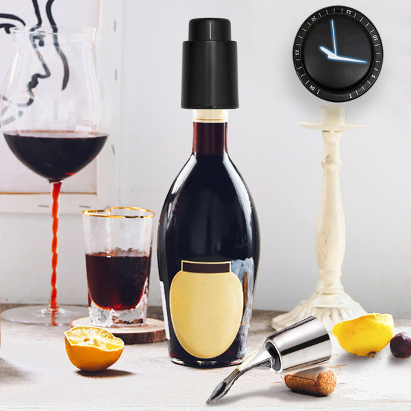 Kalevel Set of 2 Wine Bottle Stoppers Vacuum Wine Saver Pump Preserver Sealer Plug Accessories with Time Scale