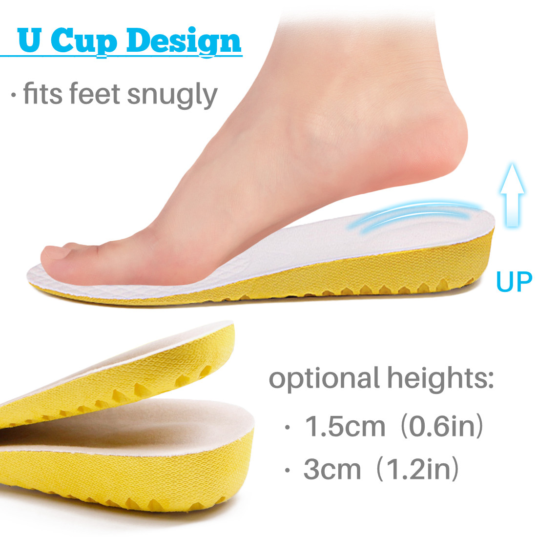 Kalevel 3cm 1.2 Inches Shoe Height Inserts Lift Insole Elevator Height ...