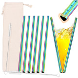 Kalevel 8pcs Stainless Steel Straws Straight 8.5 Inches Heart Metal Drinking Straws Reusable Wide with Case and Brush (Rainbow)