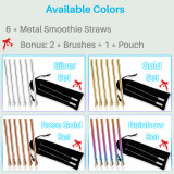 Kalevel 6pcs Spoon Straws Stainless Steel 8.5 Inches Smoothie Metal Drinking Straws Wide Reusable with Case and Cleaning Brush (Silver)