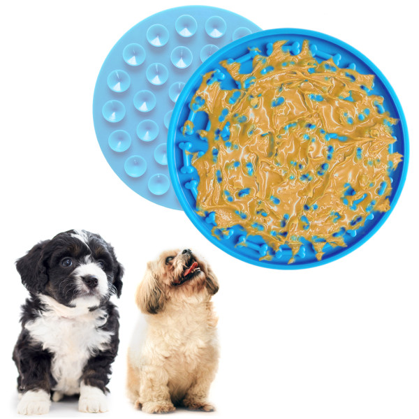 Kalevel Lick Mat Pad Dog Slow Feeder Eating Dog Treat Mat Pet Shower Peanut Butter Licking Pad with Suction for Pet Bathing (Blue)