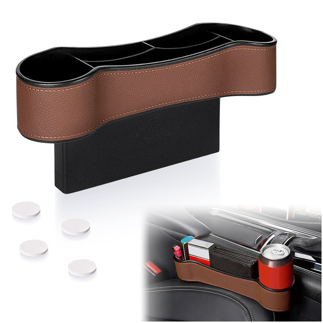 Kalevel Car Side Organizer Gap Filler Catcher with Cup Holder and 4pcs