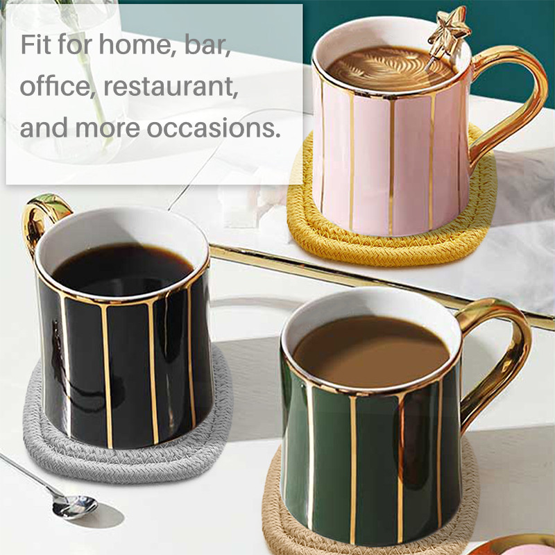 Kalevel 6pcs Absorbent Drink Coasters Braided Cotton Table Coaster Set Cup Mat Woven Heat