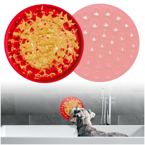 Kalevel Dog Lick Mat Pad Slow Treat Dispensing Mat Peanut Butter Licking Pad for Pet Bathing Anxiety Boredom with Strong Suction (Red)