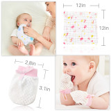 Kalevel 4pcs Baby Muslin Washcloths Towel Burp Cloth Cotton and a Pair of Newborn Baby Mittens Gloves No Scratch with Strings