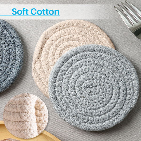 Kalevel 6 Pack Woven Coasters 4.3 Inches Braided Drink Absorbent