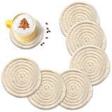 Kalevel 6pcs Braided Cup Coasters Cotton Round Woven Coasters 4.3 Inches Drink Absorbent Coasters Pad Mats for Bar Coffee Table (Beige)