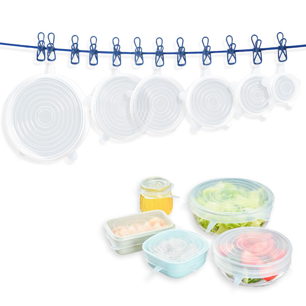 Kalevel Silicone Lids Reusable Eco Friendly Silicone Lids Stretch Covers 6 Pack for Food Storage Cups Dishwasher Safe Clear