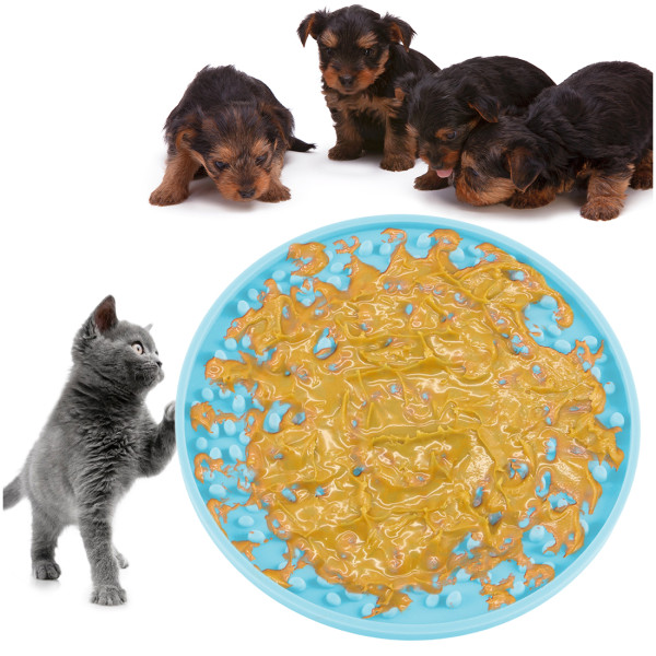 Kalevel Lick Mat Bath Distraction for Dogs Cats Pets Suction Peanut Butter Licking Pad Slow Eating Feeding Mat Shower Grooming (Blue)