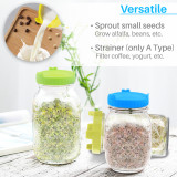 Kalevel 4 Pack Sprouting Lids Plastic Sprout Jar Lids Germination Lid Topper with Stainless Steel Grow Bean Sprouts Green