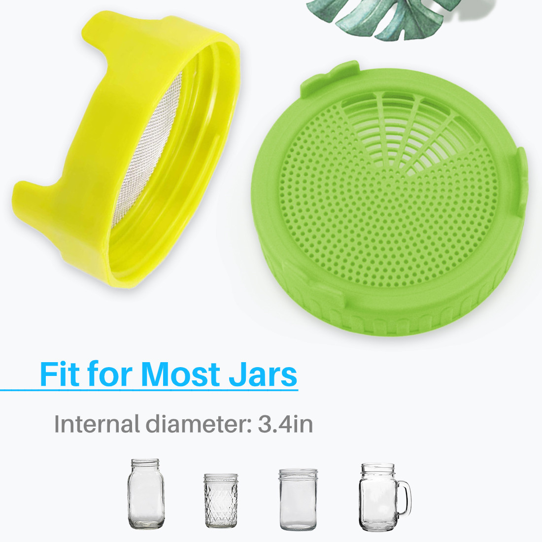 Kalevel 4 Pack Plastic Sprouting Lids Bean Sprout Jar Lid Strainer Tops