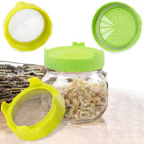 Kalevel 4 Pack Sprouting Lids Plastic Sprout Jar Lids Germination Lid Topper with Stainless Steel Grow Bean Sprouts Green