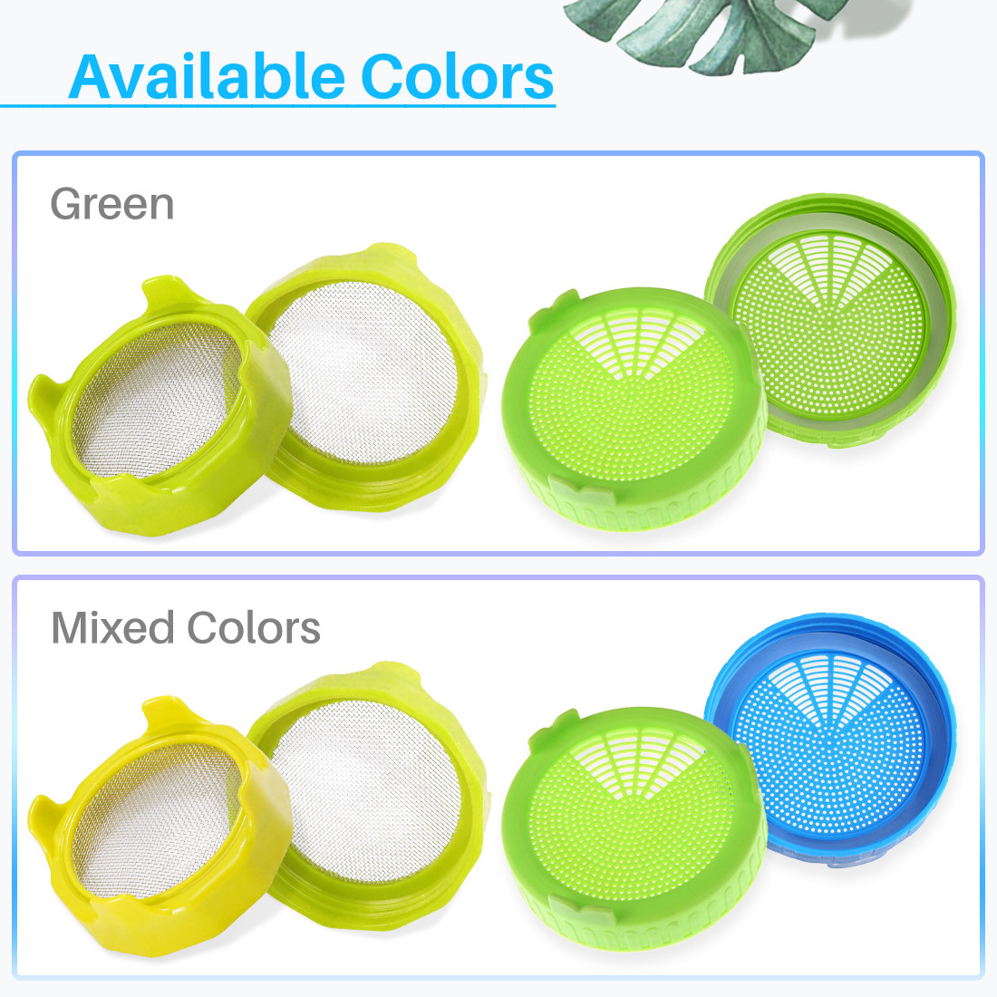 Kalevel 4 Pack Plastic Sprouting Lids Bean Sprout Jar Lid Strainer Tops