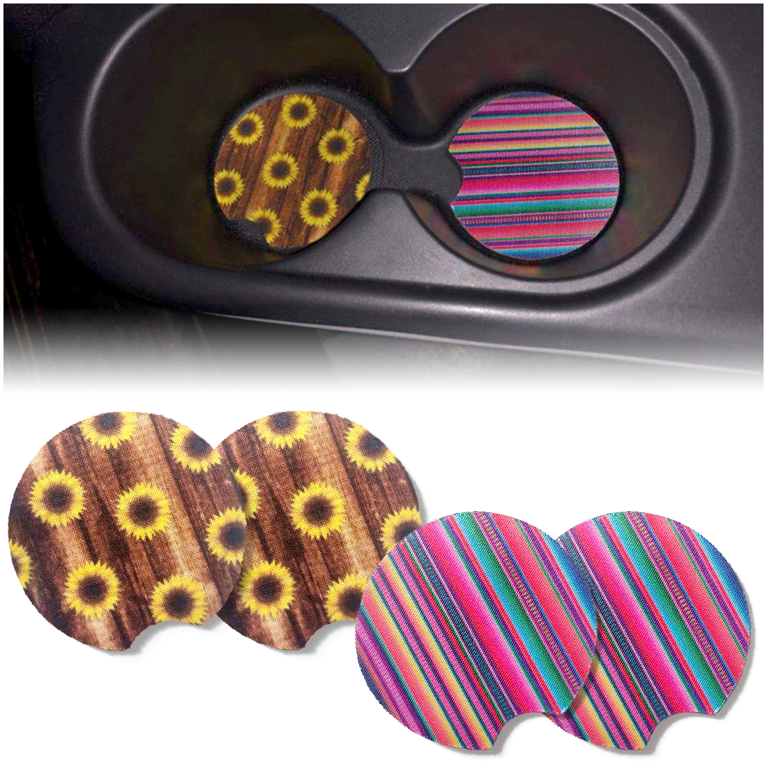 Kalevel Absorbent Car Coasters 4 Pack Car Cup Holder Mat 2.56 Inch