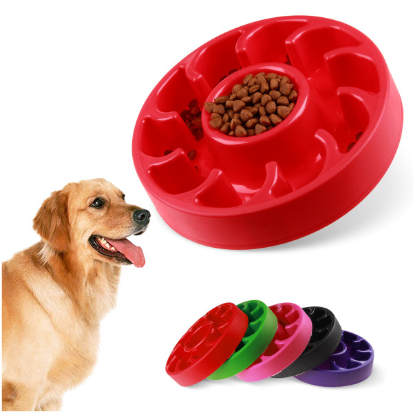 Kalevel Dog Feeder Slow Eating Pet Bowl Bloat Stop Anti-gulping Dog Food Bowl Prevent Choking for Large Medium Dogs Red