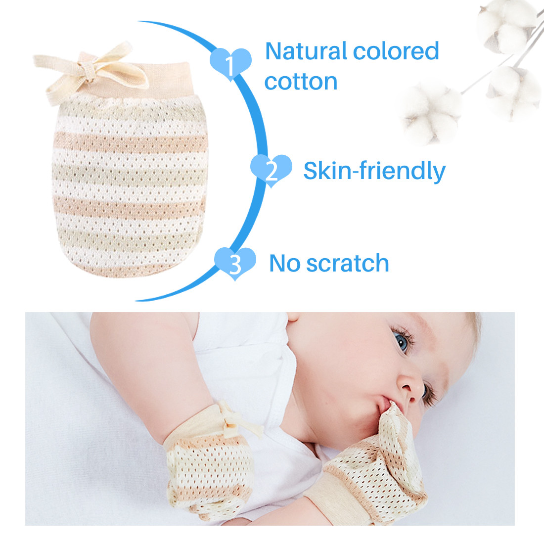 Kalevel Baby Mittens Newborn No Scratch Adjustable Mesh Baby Gloves