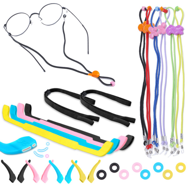 Kalevel 12pcs Eyeglass Strap for Kids Girls Sports and 8 Pairs Glasses Ear Grip Hook Comfort Set Sunglasses Holder Strap Ear Anti Slip Eyeglass Cord Grips Silicone Temple Tips Eyewear Retainer Multicolored
