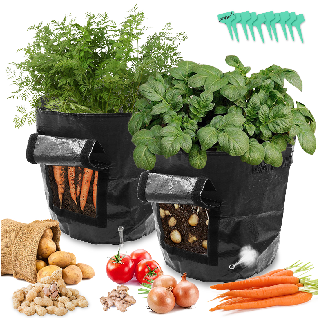 Kalevel Potato Grow Bags 7 Gallon 2 Pack Garden Vegetable Growing