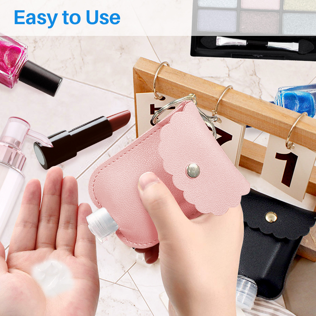 Kalevel Travel Bottles Keychain Holder with 1 oz Empty Refillable Flip