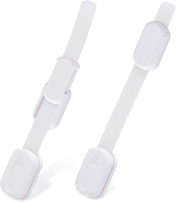 Kalevel Baby Safety Cabinet Locks Child Proof Door Latch Adjustable Cabinet Locks Child Safety Adhesive Baby Proofing Locks for Cabinets Drawers Appliances Toilet Seat Fridge and Oven (2 Pack, White)