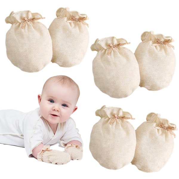 Kalevel 3 Pairs Baby Mittens Newborn Cotton Gloves Scratch Mittens 0-12 Months