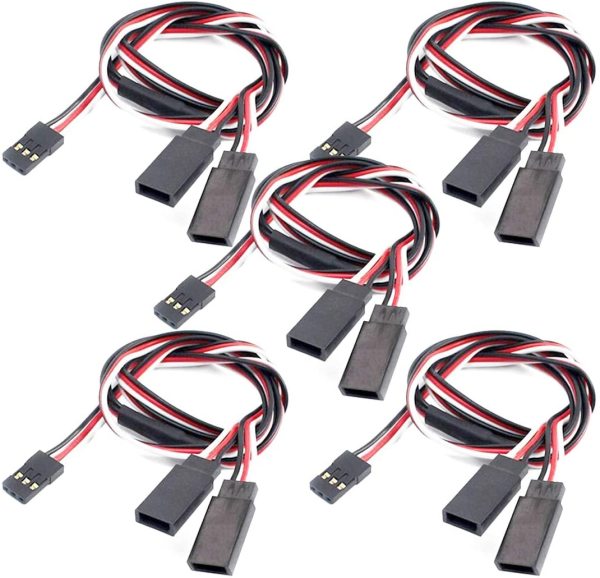 Kalevel 5pcs JR Spektrum Futaba Style Servo Y Harness Splitter Extension Cable Wire Male to Female Servo Connector Remote Control Extension Cord 6” 12” 20” for RC Car, Plane, Helicopter & Drone
