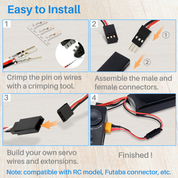 Kalevel 10 Sets Servo Plug Female Male Connector Crimp Pins Kit Servo