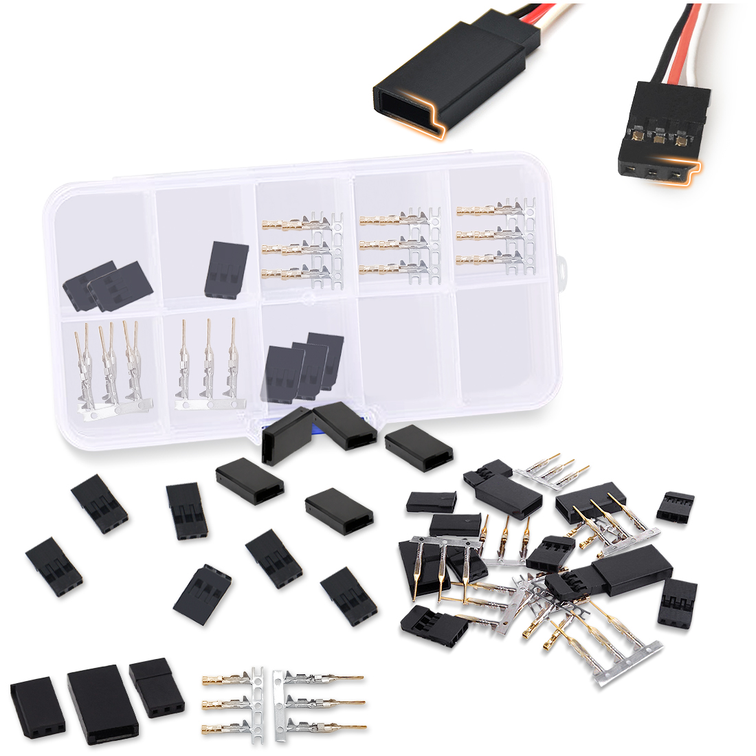 Kalevel 10 Sets Servo Plug Female Male Connector Crimp Pins Kit Servo