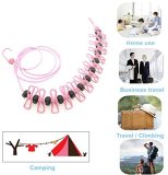 Kalevel Travel Clothesline with Clothespins for Hotels Cruise Ships Portable Elastic Clothesline Outdoor Camping Retractable Laundry Clothes Drying Line 10 Feet with Spacers (Pink)