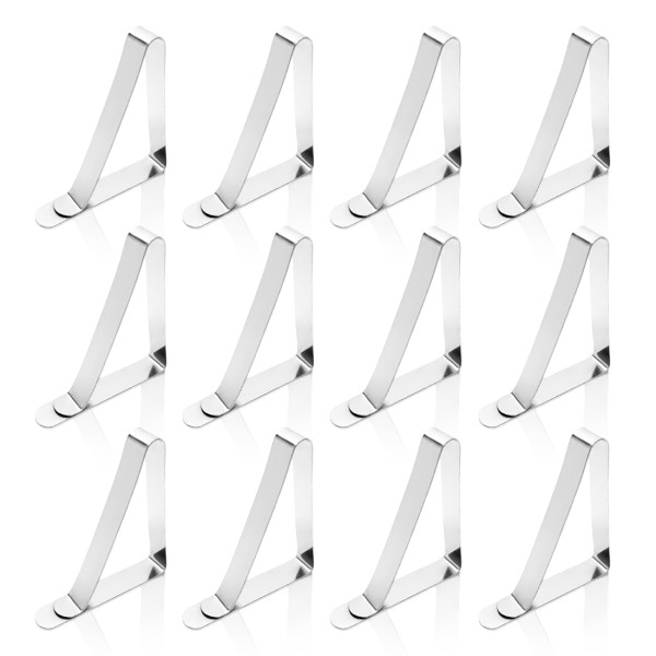Kalevel Large Picnic Table Clips Tablecloth Clamps Stainless Steel Table Cloth Holders Table Cover Holder Clips 2.4 Inch Table Skirt Clamps for Picnic Folding Thick Tables (12 Pack, L)