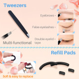 Kalevel Eyelash Curler Kit Mini Eyelash Curler Replacement Pads Eyebrow Tweezers 3 in 1 with Portable Bag for Travel