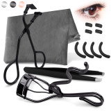 Kalevel Eyelash Curler 3 in 1 Mini Eyelash Curler Silicone Refill Pads Eyebrow Tweezers for All Eye Shapes Black