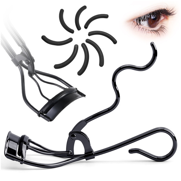 Kalevel Eyelash Curler Stainless Steel Makeup Eyelash Curler with 8pcs Refill Silicone Pads for All Eye Shapes Black