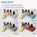 Kalevel Lipstick Holder, 24 Slots Silicone Lipstick Organizer Gloss Holder Storage Stand and 2pcs Neoprene Keychain Pouch (Gray, M)