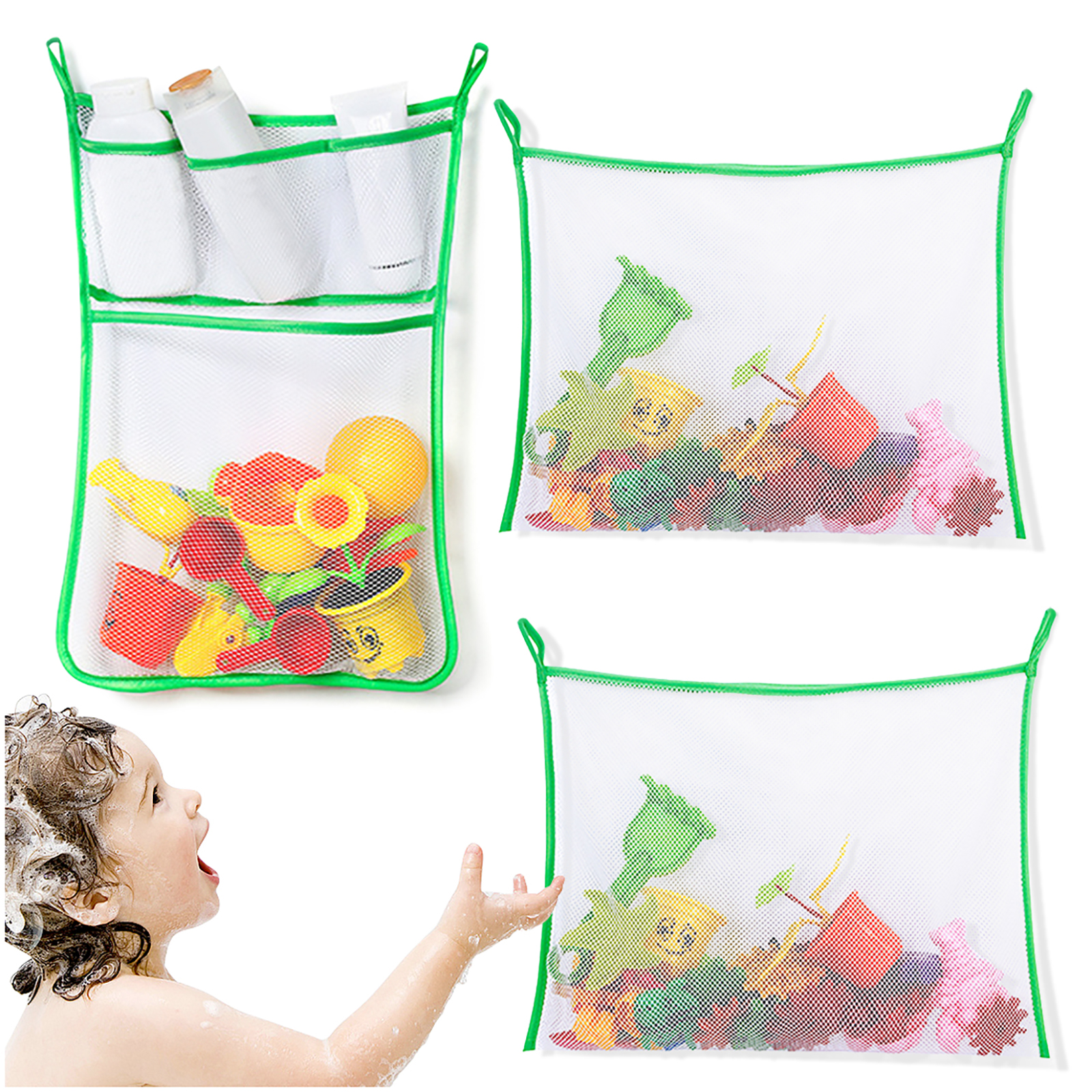 Kalevel 3pcs Bath Toy Organizer Mesh Net Bathtub Toy Storage Organizer