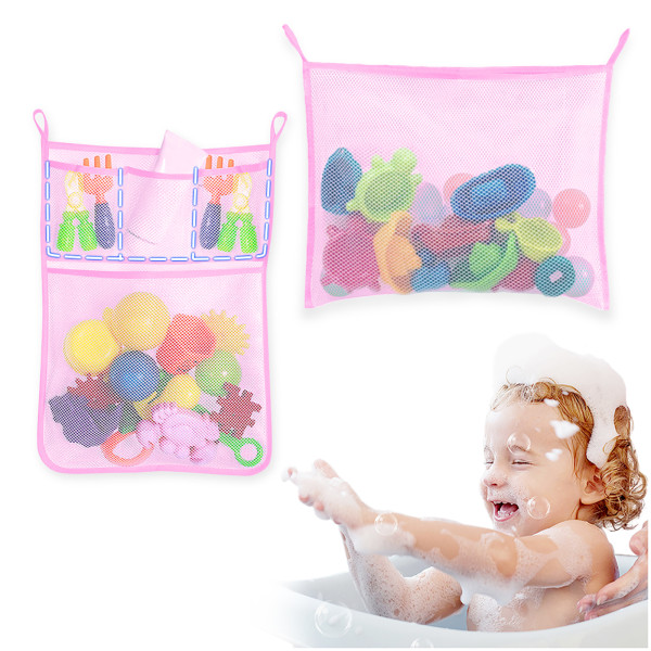 Kalevel 2 Pack Mesh Bath Toy Organizer Kids Bathroom Toy Storage Holder Mesh Net with 5pcs Hooks for Babies