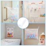 Kalevel 2pcs Bath Toy Organizer Mesh Net Bathtub Toy Holder Storage Large Caddy with Transparent Adhesive Hooks (White)