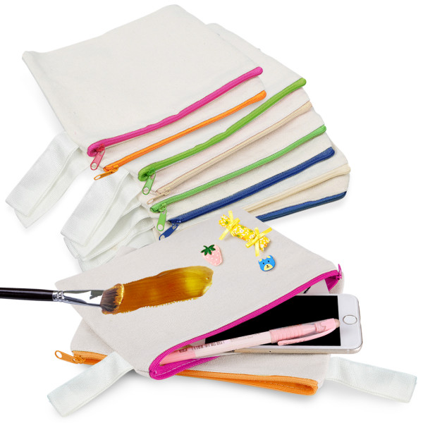 Kalevel 10pcs Blank DIY Bag Cotton Canvas Multipurpose Makeup Cosmetic Bag Zipper Pencil Pouch Case Coin Purse with Hanging Loop, L001