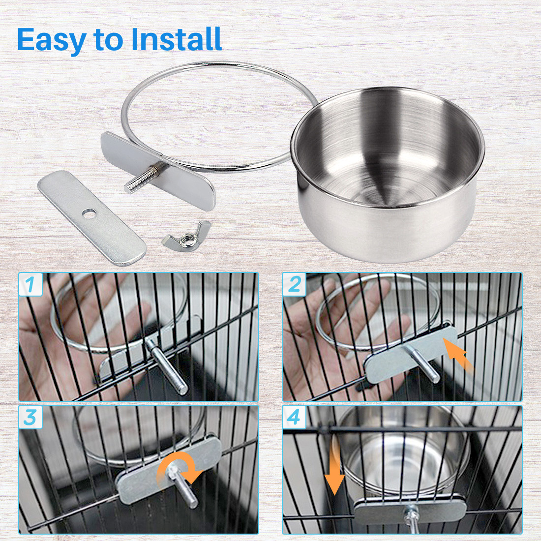 Kalevel 2 Sizes Bird Feeding Dish Cups Stainless Steel Parrot Food