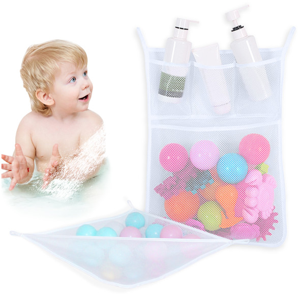 Kalevel Baby Bath Toy Organizer Bag Hammock Bathtub Toy Holder Storage Mesh Net Caddy, Set of 2, with Install Hooks (White)