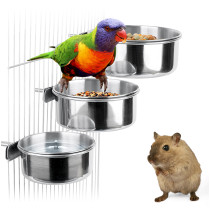 Kalevel 3 Sizes Bird Food Dish Stainless Steel Parrot Bowl Feeder Cage Water Cup with Clamp Holder for Cockatiels Parakeets Small Animals