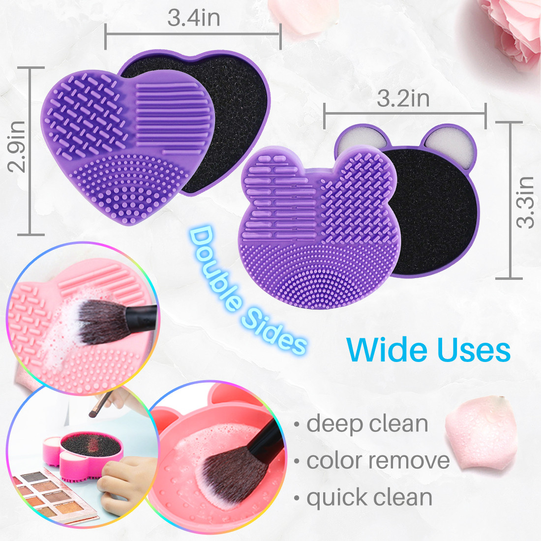 Kalevel 2pcs Color Remover Sponge Makeup Brush Cleaning Mat Cosmetic