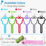 Kalevel Dog Poop Bag Holder Leash Waste Carrier Holder Hands Free Doggy Bag Clip with 2 Rolls Bags for Leash (Purple)