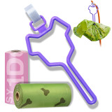 Kalevel Dog Poop Bag Holder Leash Waste Carrier Holder Hands Free Doggy Bag Clip with 2 Rolls Bags for Leash (Purple)