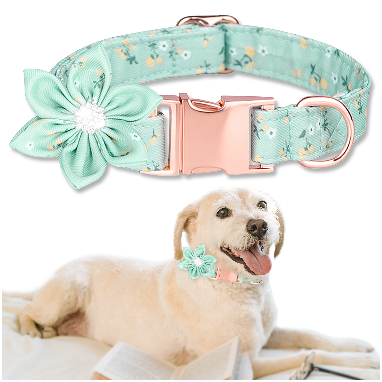 Kalevel Adjustable Dog Collar with Flower Pet Collars for Dogs Bulk